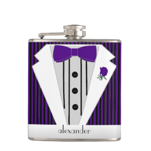 Black and Purple Pin Stripe Tuxedo- Hip Flask