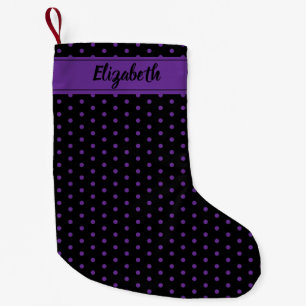 Black and Purple Polka Dots Personalised Custom Small Christmas Stocking