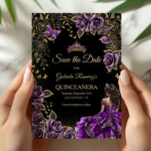 Black and Purple Quinceañera Golden Tiara 