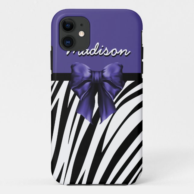 Black and Purple Ribbon Bow Zebra Print Case-Mate iPhone Case (Back)