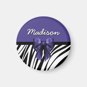Black and Purple Ribbon Bow Zebra Print Magnet