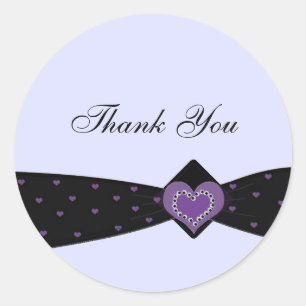 Black and Purple Ribbon Thank You Classic Round Sticker