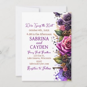 Black and Purple Roses Steampunk Gothic Wedding Invitation
