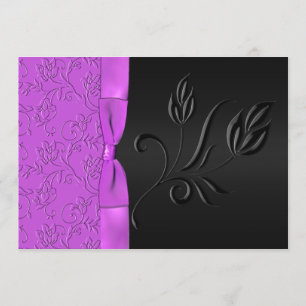 Black and Purple Satin Ribbon Wedding Invitation