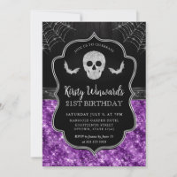 Black and Purple Skull and Cobwebs 21st Birthday