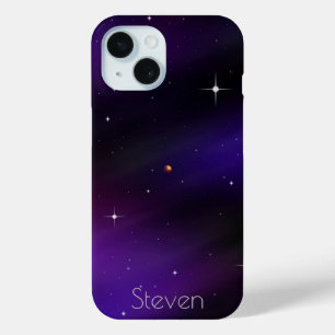 Black and Purple Spacescape Art with Your Name iPhone 15 Case