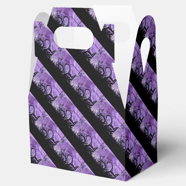 Black and Purple Striped Pattern Gable Favour Box (Opened)