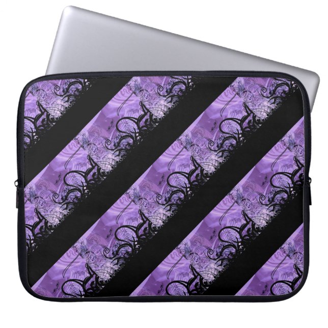Black and Purple Striped Pattern Laptop Sleeve (Front)
