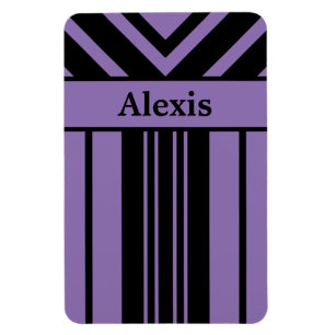 Black and Purple Stripes Chevrons with Your Name Magnet