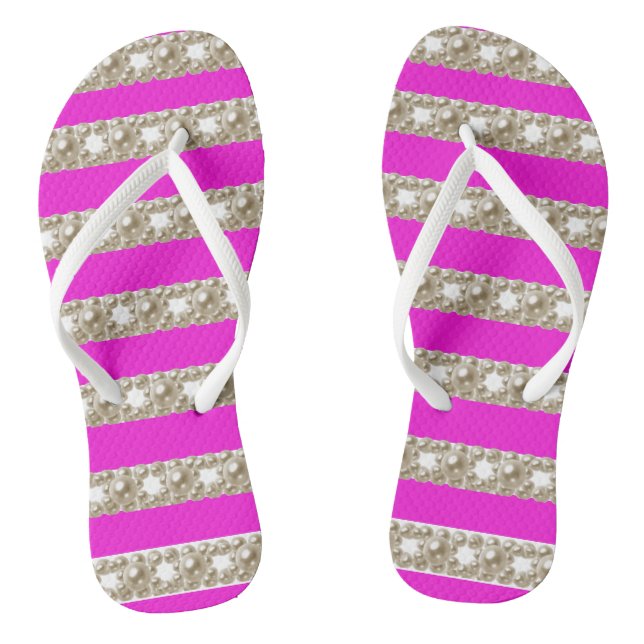 Black and purple Stripes With Stylish pearls  Flip Flops (Footbed)