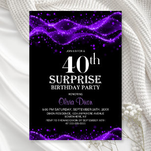 Black and Purple Surprise 40th Birthday Party Invitation