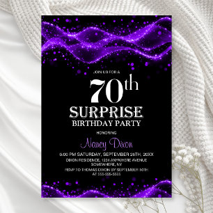 Black and Purple Surprise 70th Birthday Party Invitation