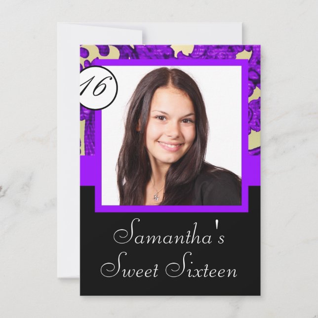 Black and purple sweet sixteen invitation (Front)