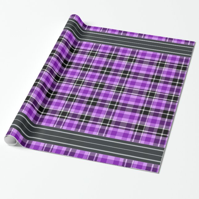 Black and Purple - Tartan Wrapping Paper (Unrolled)