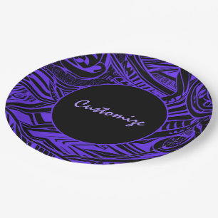 Black And Purple Tribal Abstract Paper Plate
