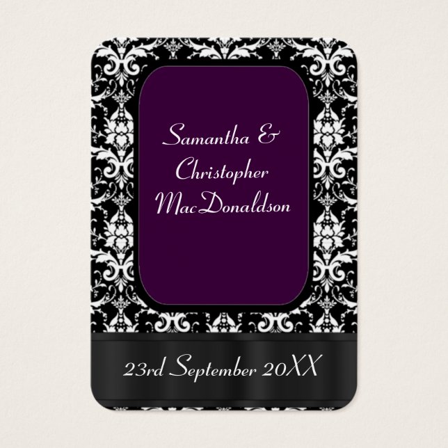 Black, and purple wedding favour thank you tag (Front)