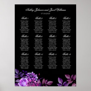 Black and purple wedding seating chart print