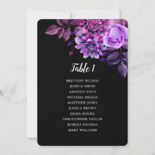 Black and purple wedding seating chart. Table plan Invitation
