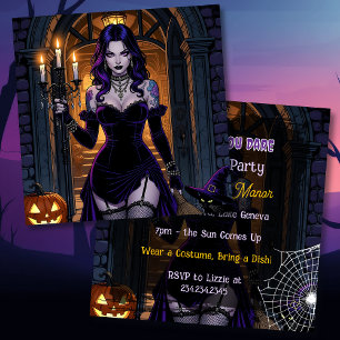 Black and Purple Witch Halloween Party Invitation