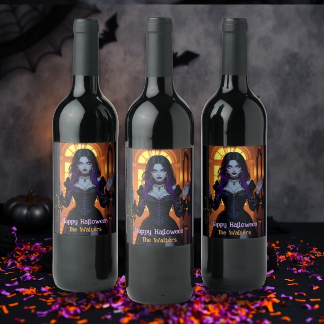 Black and Purple Witch Personalised Halloween Wine Label (Creator Uploaded)