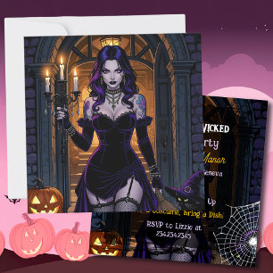 Black and Purple Witch   Wicked Halloween Party Invitation