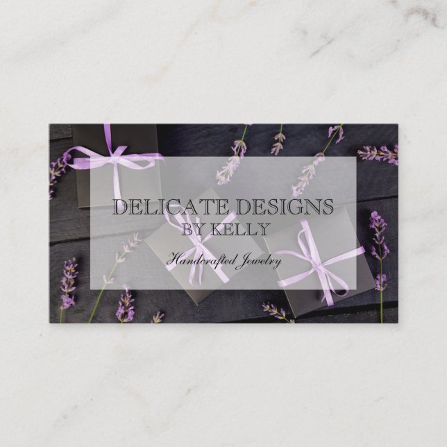 Black and Purple Wrapped Gift Boxes Business Card (Front)