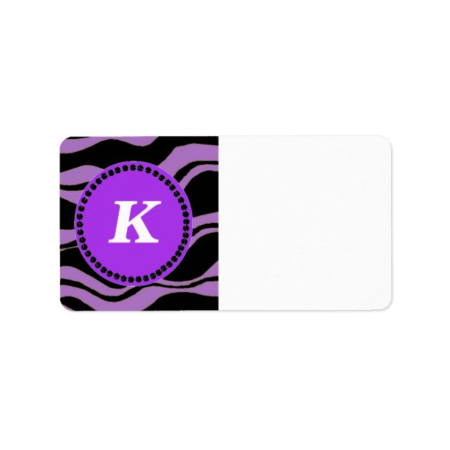Black and Purple Zebra Pattern Monogram Label (Front)