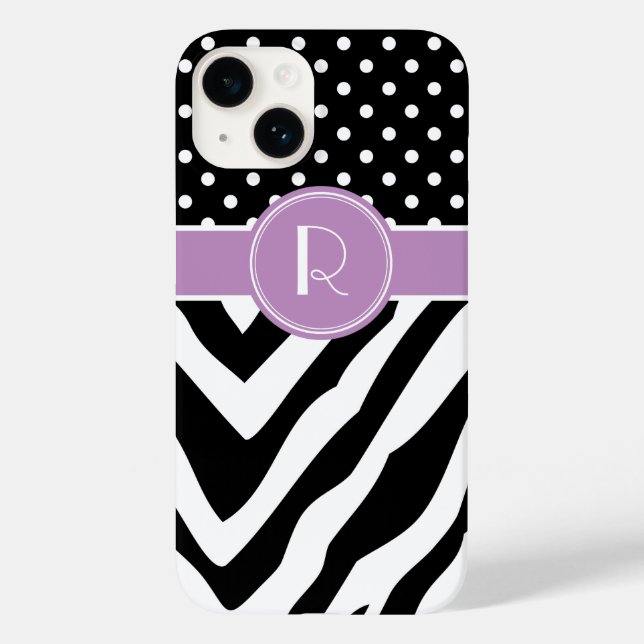 Black and Purple Zebra Polka Dots Monogram Case-Mate iPhone Case (Back)