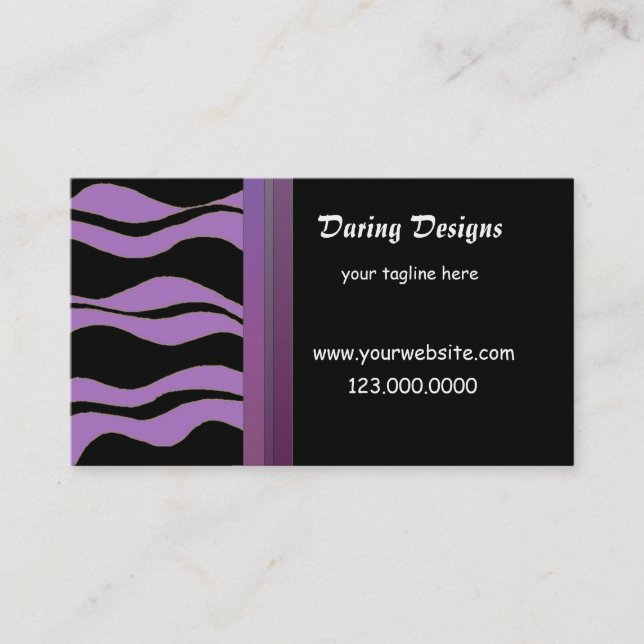 Black and Purple Zebra Print Business Card (Front)