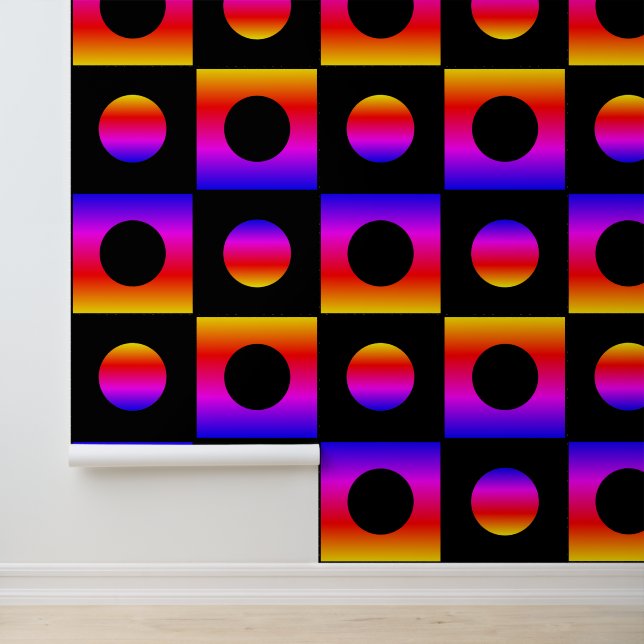 Black and Rainbow Colours Checked Dots Art Pattern Wallpaper (Application)