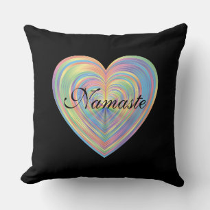 Black and Rainbow Heart Namaste Cushion