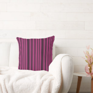 Black and Raspberry Coloured Stripe Cushion