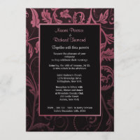 Black and Raspberry Damask Wedding Invitation