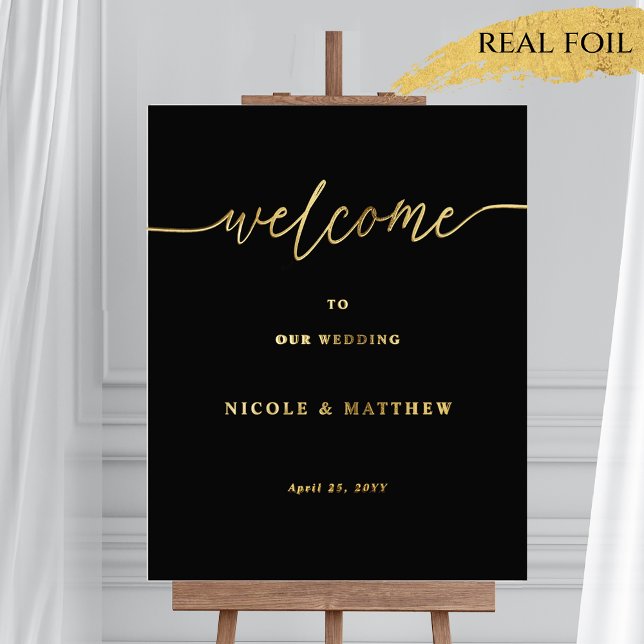 Black and Real Foil Wedding Welcome Vertical Sign (Creator Uploaded)