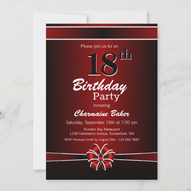 Black and Red 18th Birthday Party Invitation (Front)