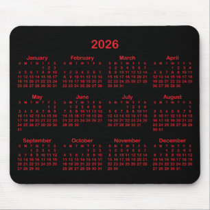 Black and Red 2026 Calendar Mouse Mat