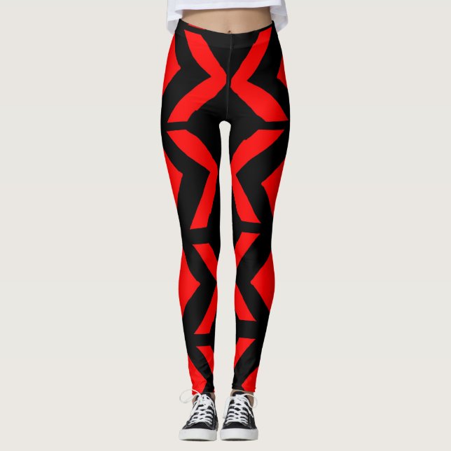black and red abstract art  leggings (Front)