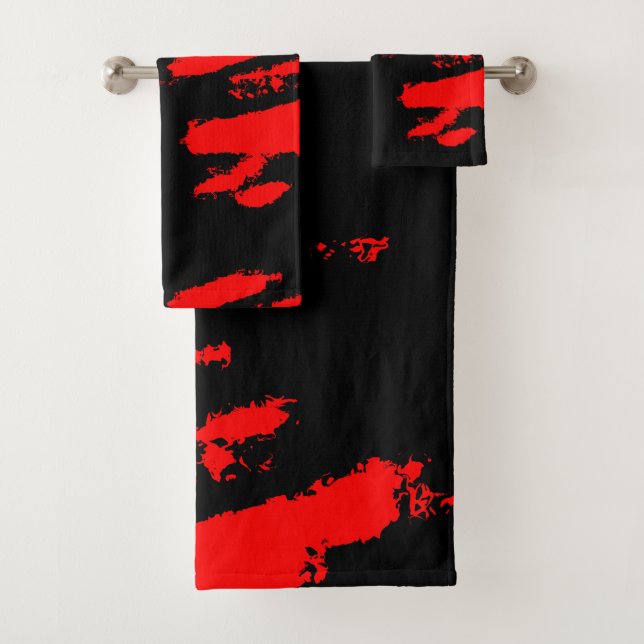 Black and Red Abstract Bath Towel Set (Insitu)