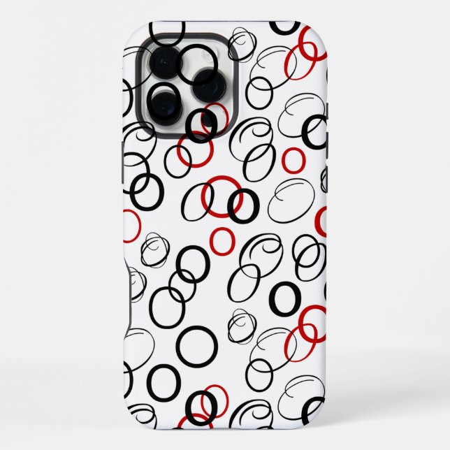 Black and Red Abstract Circle Pattern iPhone Case (Back)