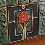 Black and Red Abstract Flower Mid-Century Tile<br><div class="desc">This exquisite mid-century modern ceramic tile is a loving homage to the time-honoured Arts and Crafts movement. Expertly crafted in our Barcelona workshop, it features abstract symmetrical shapes and imitates the captivating allure of mid-century modern faux relief tiles. The symmetrical designs echo a harmonious balance, the ideal expression of abstract...</div>