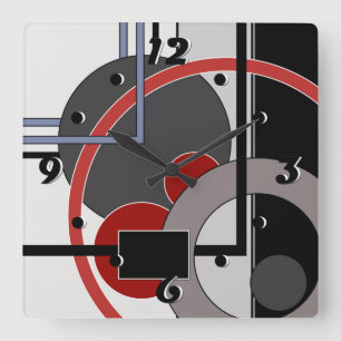 Black and red abstract painting geometric square wall clock