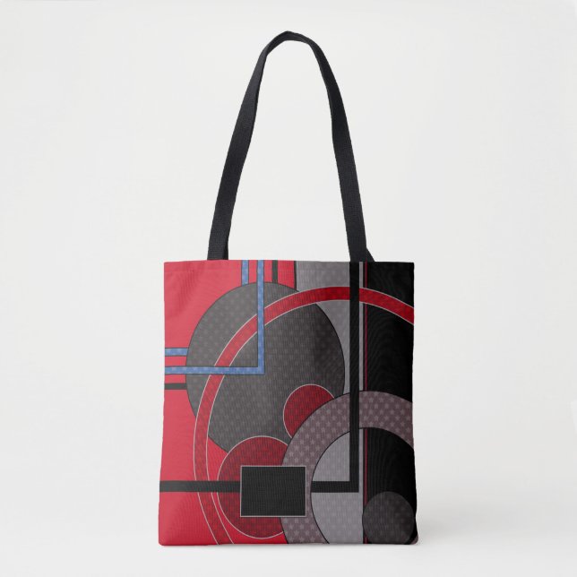 Black and red, abstract, painting, geometric tote bag (Front)
