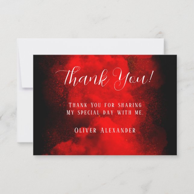 Black And Red Abstract Smoke Custom Thank You Card (Front)