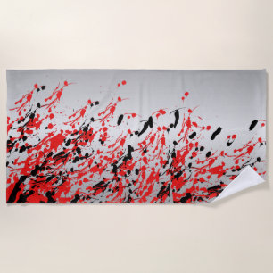 Black and Red Abstract Splash and Drip Beach Towel