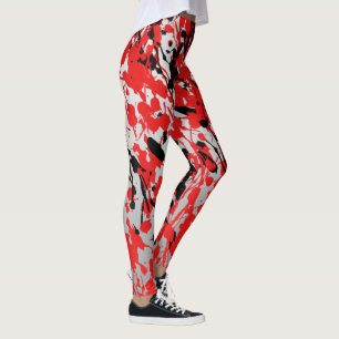 Black and Red Abstract Splash and Drip Leggings