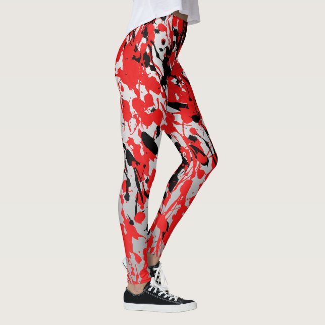 Black and Red Abstract Splash and Drip Leggings (Right)