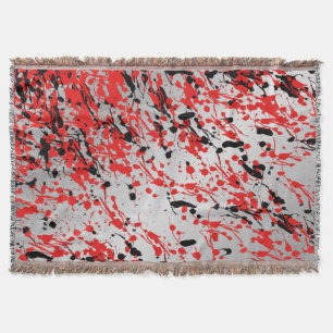 Black and Red Abstract Splash and Drip Throw Blanket