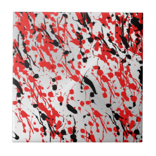 Black and Red Abstract Splash and Drip Tile