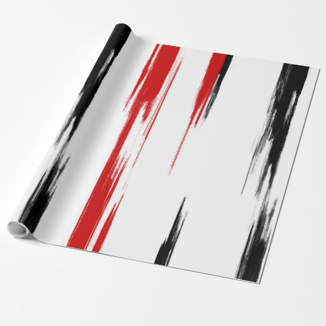 Black and red abstract striped wrapping paper (Unrolled)