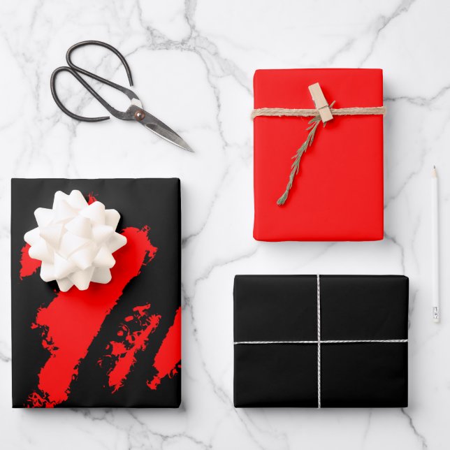 Black and Red Abstract Wrapping Paper Sheet (Front)